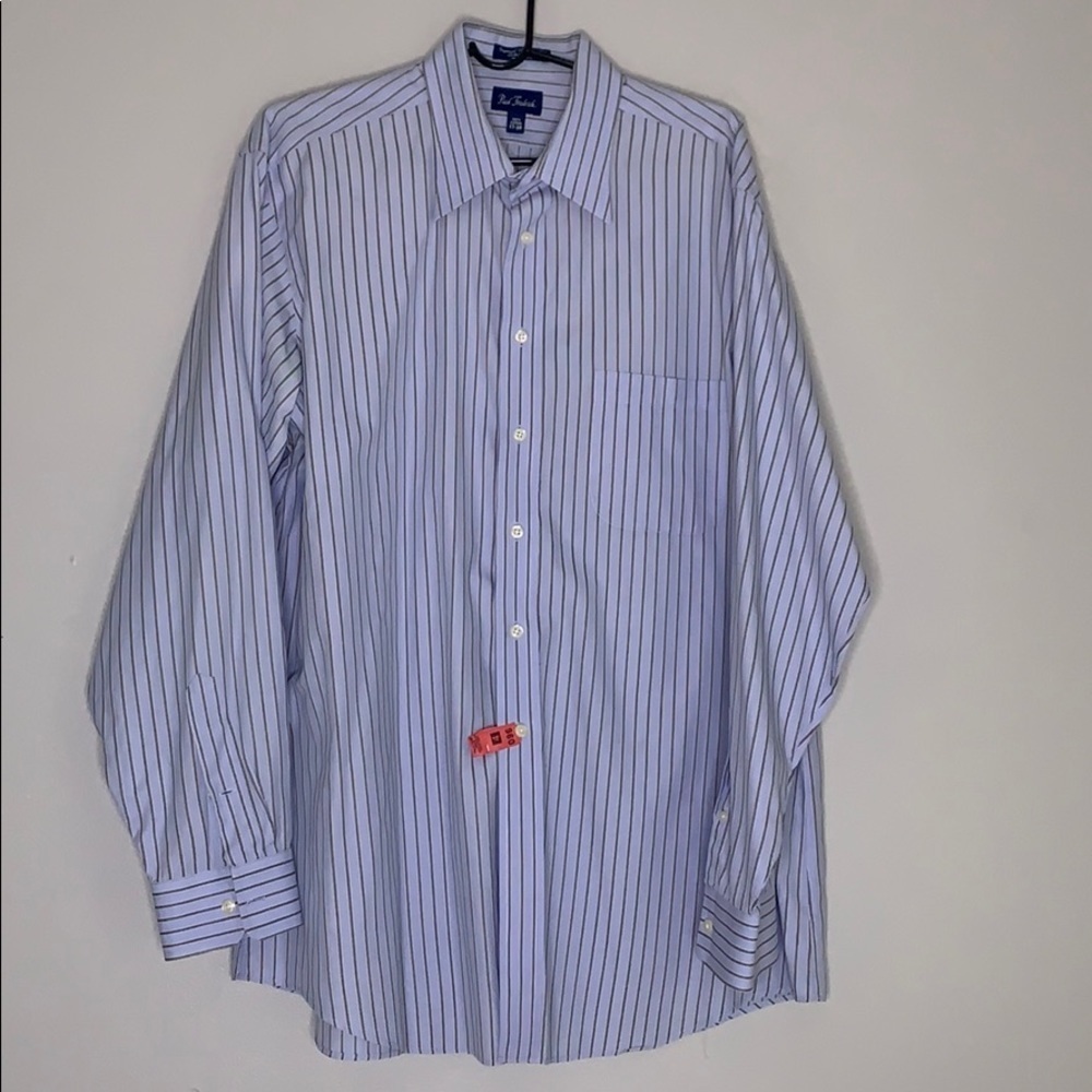 Paul Fredrick blue stripe 2 ply cotton dress shirt long sleeve 17.5